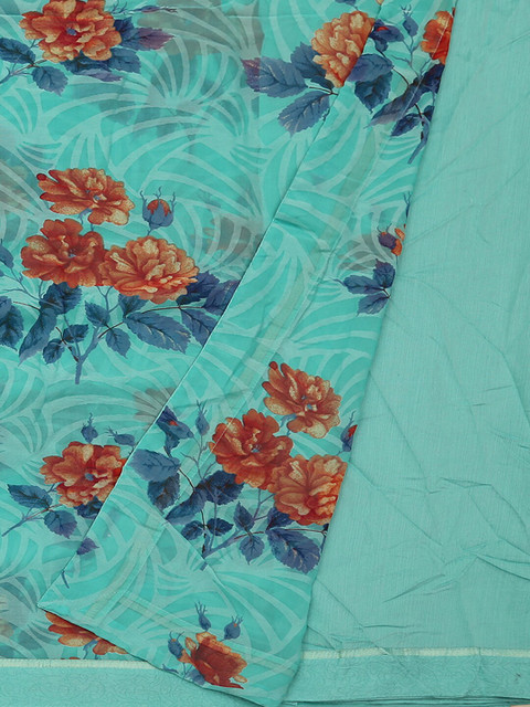 

Pothys Sea Green & Blue Poly Georgette Floral Printed Saree