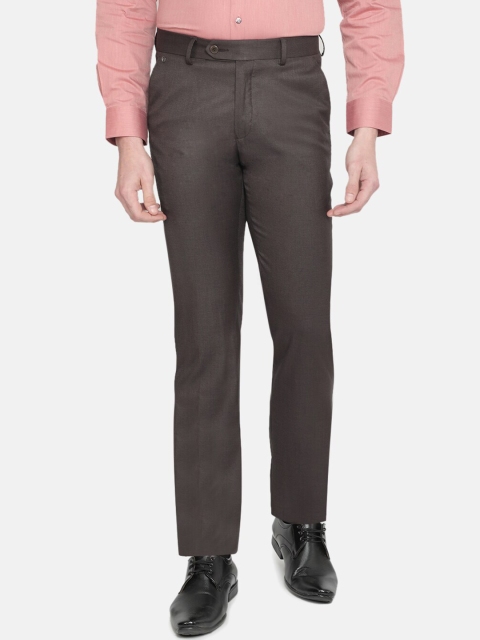 

J Hampstead Men Brown Slim Fit Solid Formal Trousers