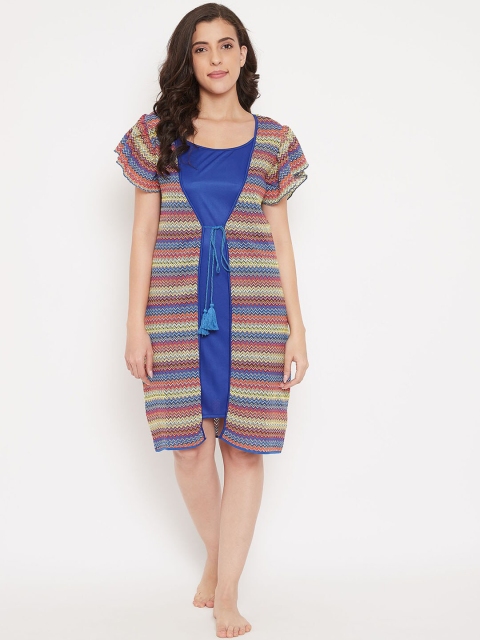 

The Kaftan Company Navy Blue Solid Nightdress With Robe