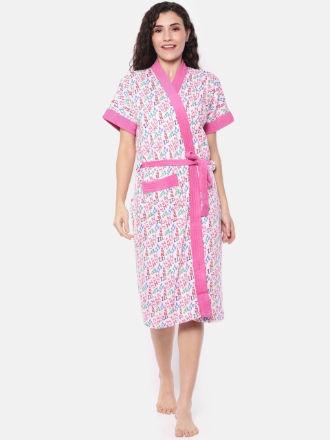 

Red Rose Women Pink & Blue Printed Bath Robe