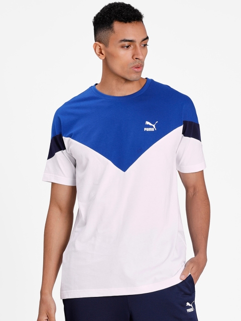 

Puma Men White & Blue Colourblocked Round Neck T-shirt