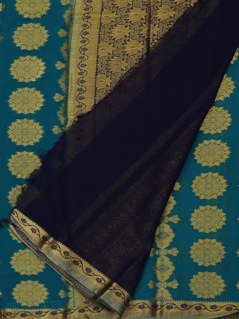 

Pothys Sea Green & Gold Poly Georgette Woven Design Saree