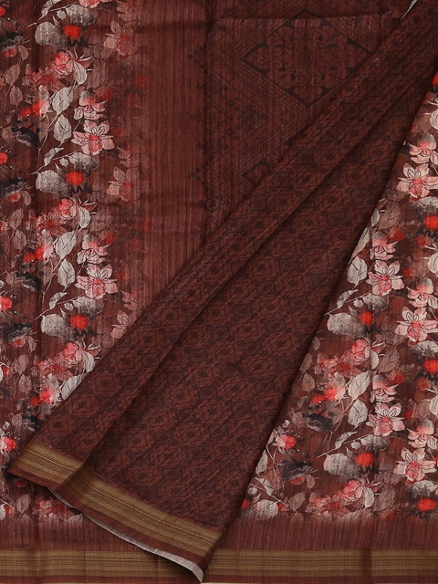 

Pothys Brown & Red Jute Silk Printed Saree