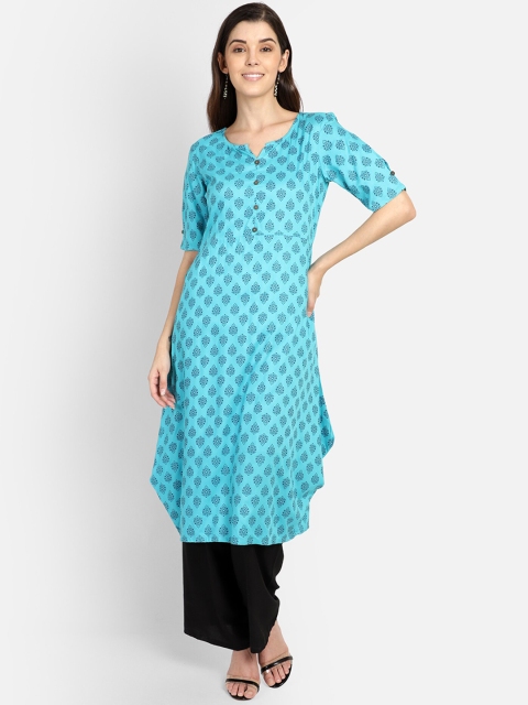 

Saffron Threads Women Blue Printed A-Line Kurta