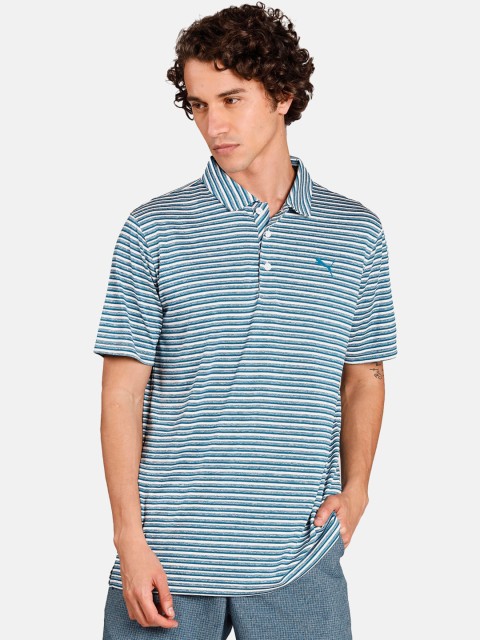 

Puma Men Blue Striped Polo Collar T-shirt
