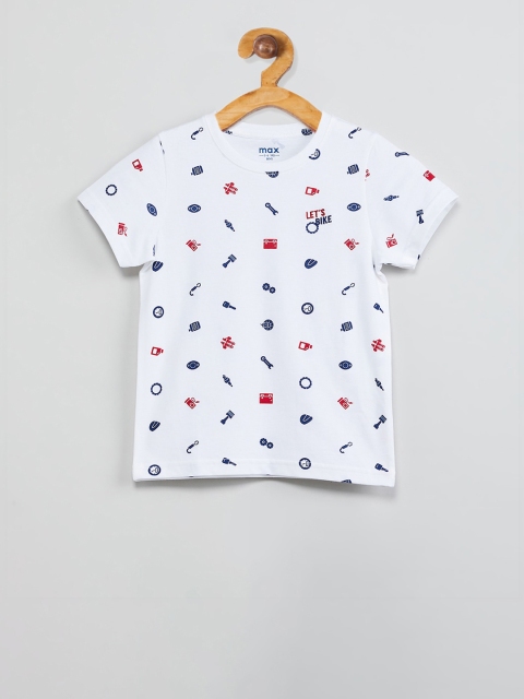 

max Boys White Printed Round Neck T-shirt