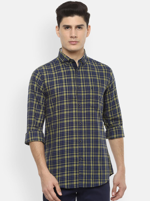 

Van Heusen Sport Men Navy Blue & Beige Slim Fit Checked Casual Shirt