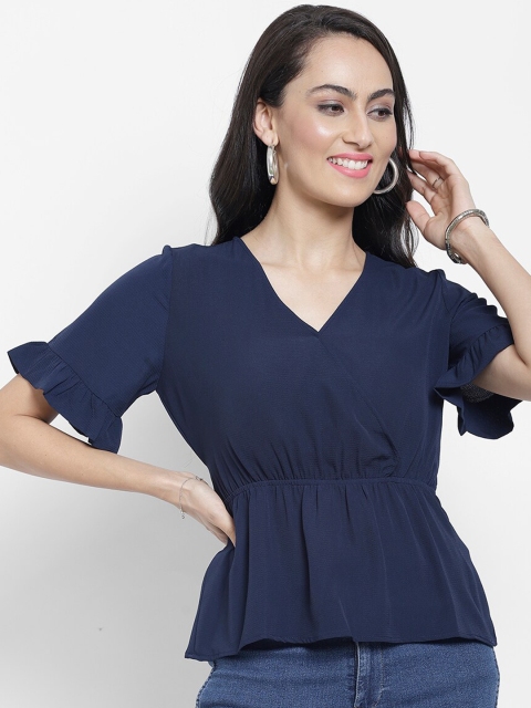 

NIXX Women Navy Blue Solid Cinched Waist Top