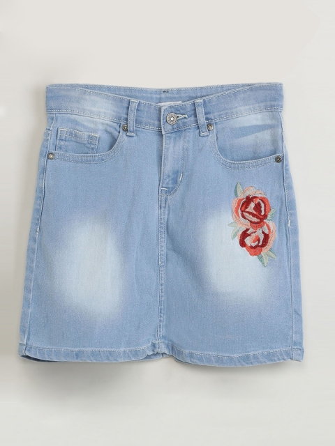 

max Girls Blue Solid Denim Straight Skirt