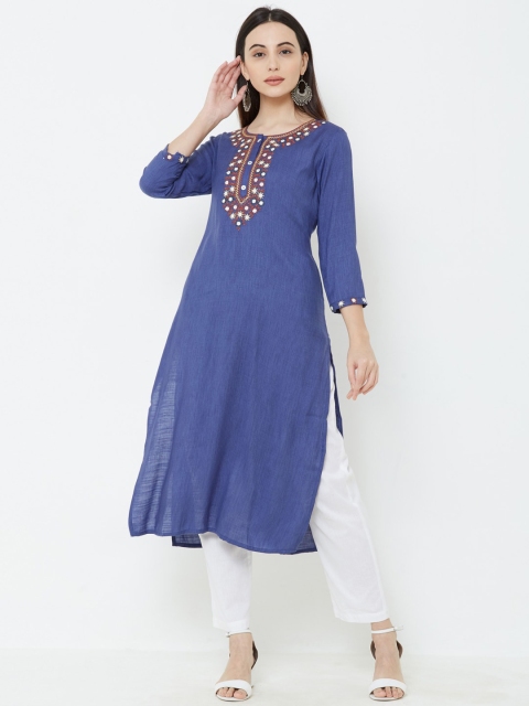 

FASHOR Women Blue Yoke Design Straight Kurta