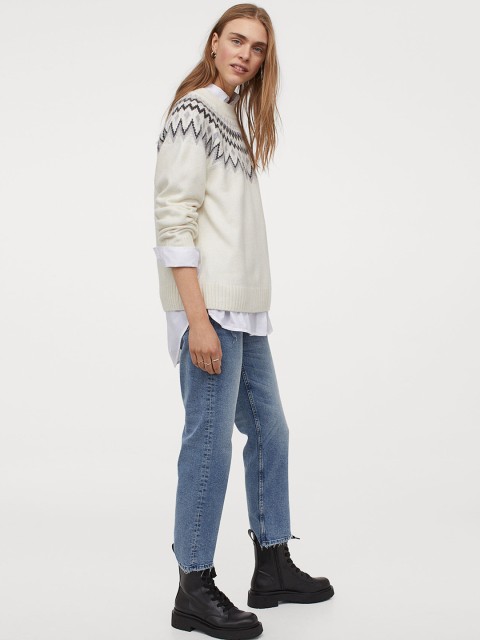 

H&M White Jacquard-Knit Jumper