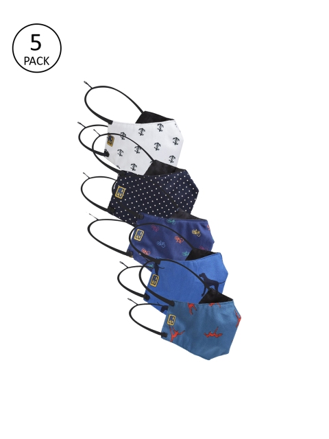 

Balista Unisex Pack of 5 Pcs Multicoloured Reusable 4-Ply Cloth Masks, Blue