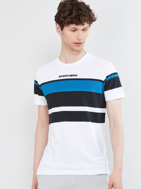 

max Men White Colourblocked Round Neck T-shirt