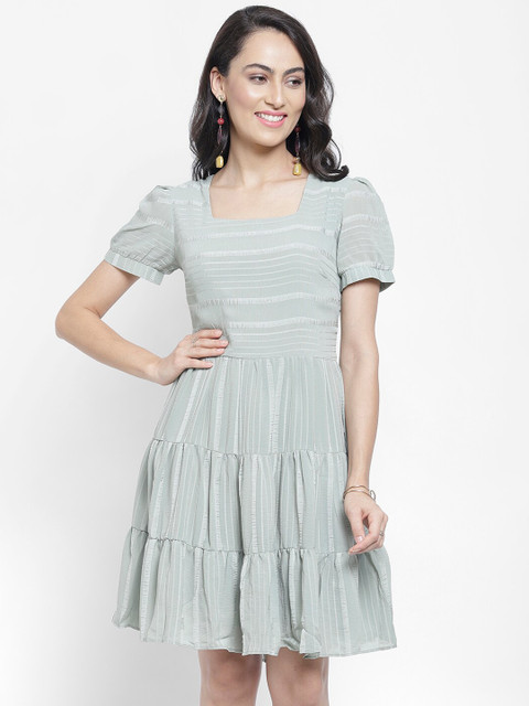 

NIXX Women Sea Green Self Design Fit and Flare Dress
