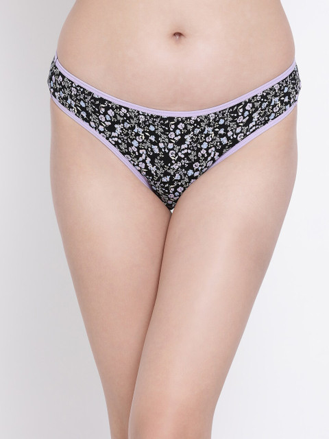 

Clovia Women Black & Lavender-Colour Floral Printed Bikini Briefs PN3380H13XXL