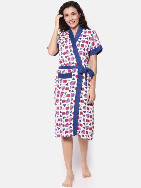 

Red Rose Women Blue & White Printed Bath Robe