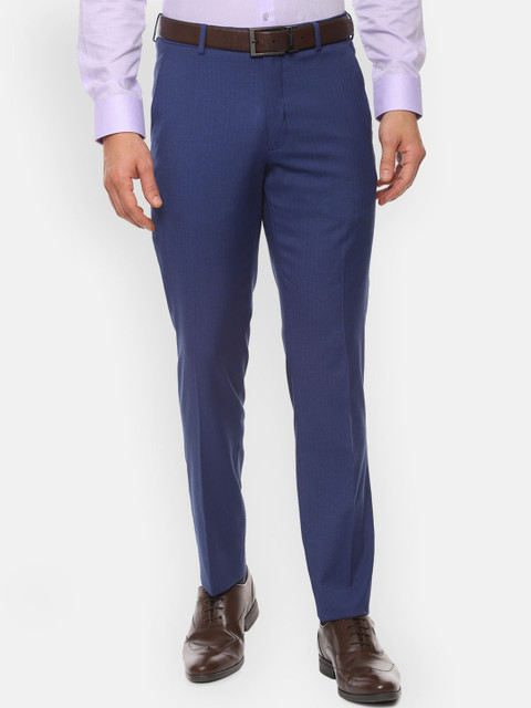 

Van Heusen Men Navy Blue Slim Fit Self Design Formal Trousers