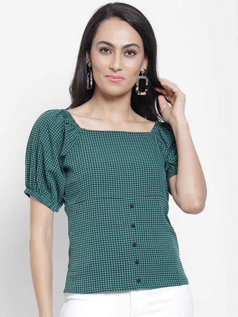 

NIXX Women Green & Black Printed Top