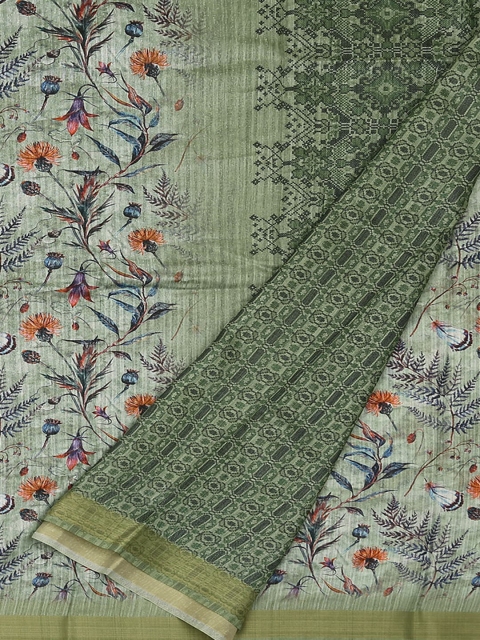 

Pothys Green Printed Jute Silk Saree