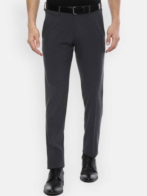 Van Heusen Men Grey Slim Fit Self Design Formal Trousers