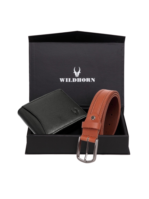 WildHorn Men Black & Brown RFID Protected Genuine Leather Accessory Gift Set