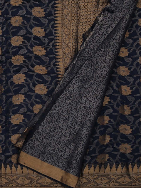 

Pothys Navy Blue & Beige Jute Silk Woven Design Saree