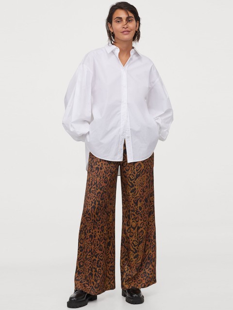 

H&M Women Brown Wide satin trousers
