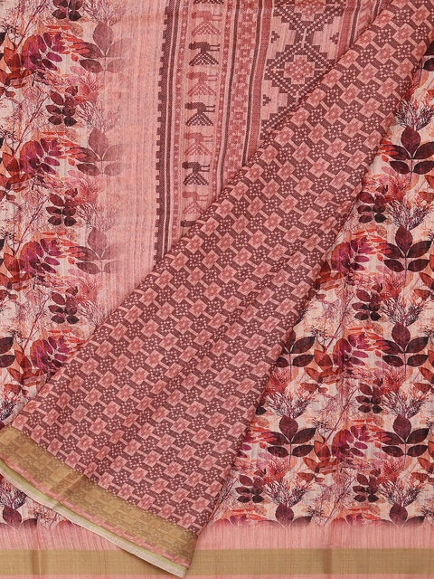 Pothys Pink Printed Jute Silk Saree