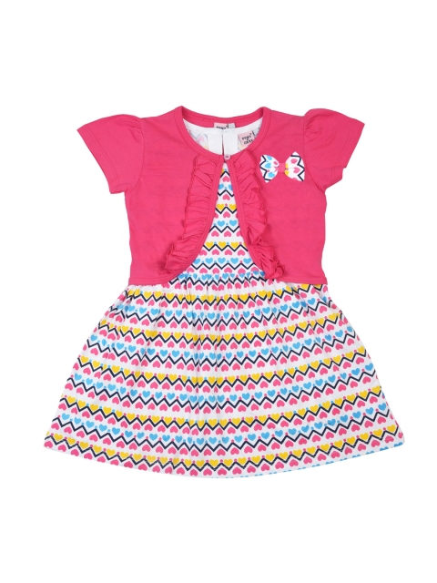 

POMY & JINNY Girls Multicoloured Printed Fit and Flare Dress With Jacket, Multi