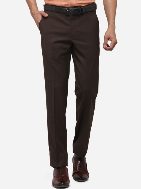 

JADE BLUE Men Brown Slim Fit Solid Formal Trousers