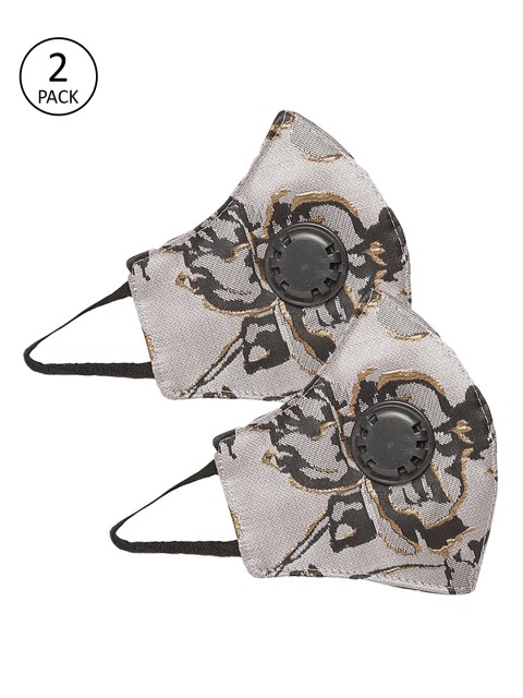 

LUXURAZI Men Beige & Brown 2 Pcs Cerified 5 Ply Protective Valved Masks