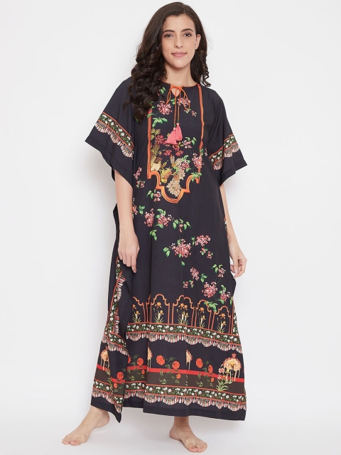 

The Kaftan Company Black & Green Printed Nightdress