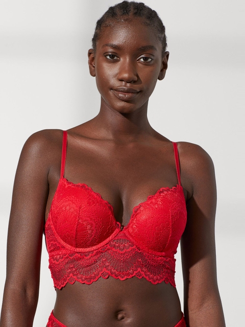 

H&M Women Red Self-Design Super Push-Up Bralette 0858147007