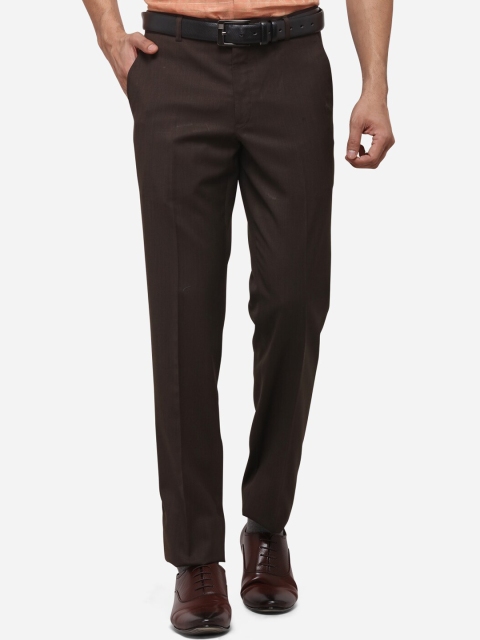 

JADE BLUE Men Brown Slim Fit Solid Formal Trousers