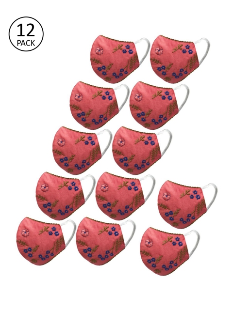 

nestroots Unisex 12 Pcs Embroidered 2-Ply Cloth Face Mask Reusable Cloth Masks, Red