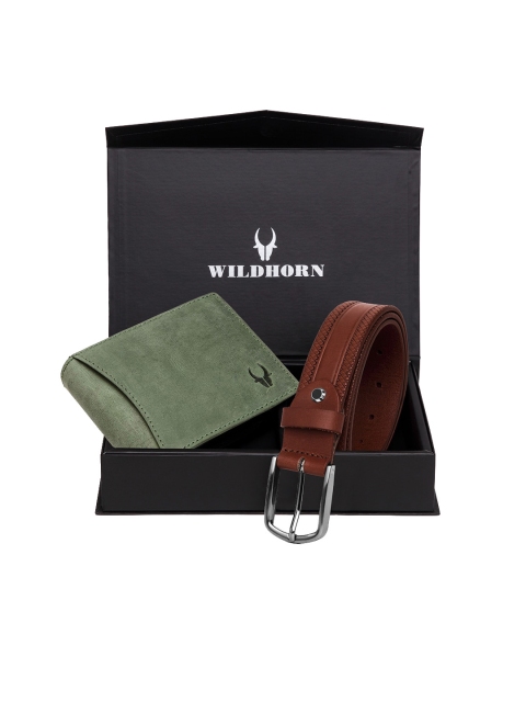 

WildHorn Men Green & Brown RFID Protected Genuine Leather Accessory Gift Set