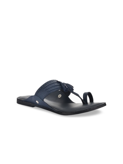 

SKO Women Navy Blue Solid Leather One Toe Flats