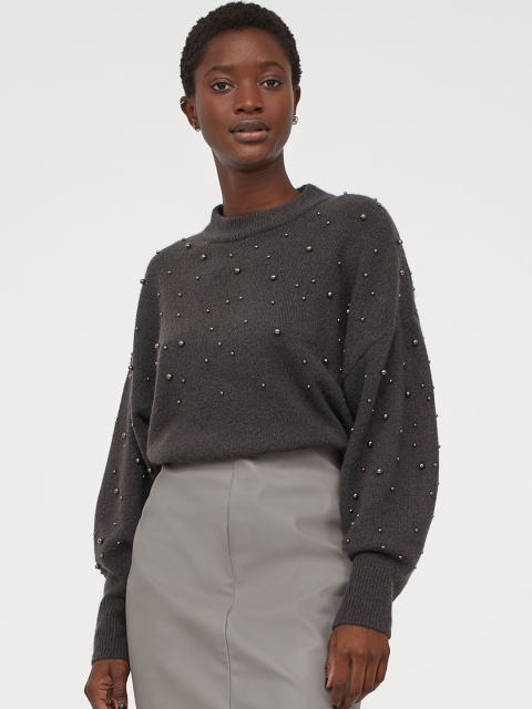 

H&M Charcoal Grey Studded Jumper