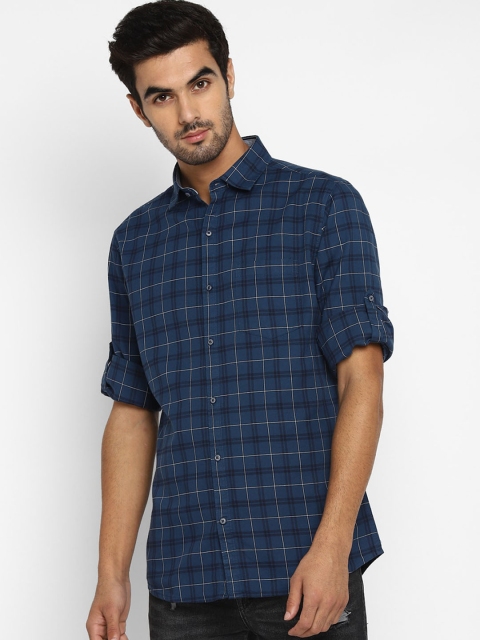 

METTLE Men Blue Regular Fit Checked Casual Shirt