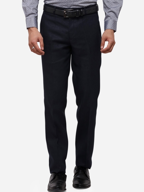 

JB STUDIO Men Navy Blue Slim Fit Solid Formal Linen Trousers