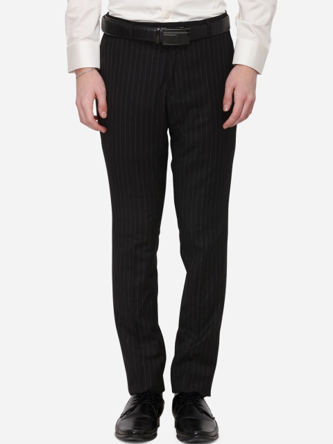 

JADE BLUE Men Black Skinny Fit Striped Formal Trousers