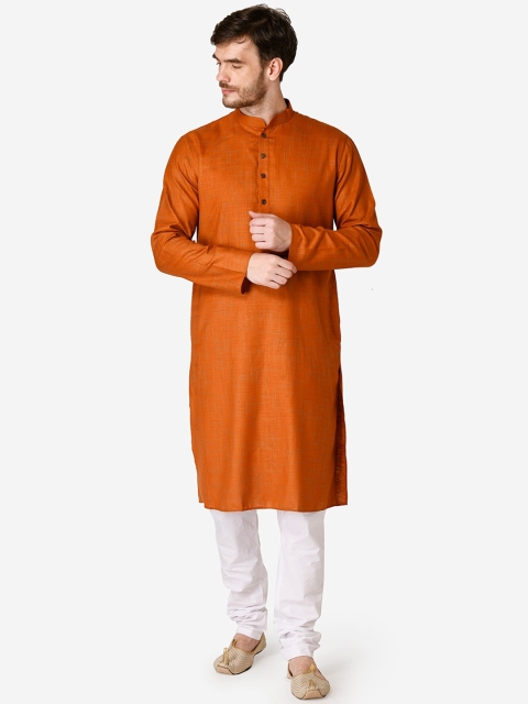 

TABARD Men Rust Brown Solid Straight Kurta