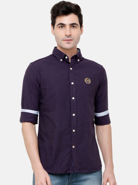 

Double Two Men Purple Comfort Slim Fit Self Design Casual Shirt