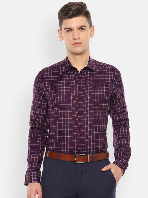 

Louis Philippe Men Maroon & Blue Slim Fit Checked Formal Shirt