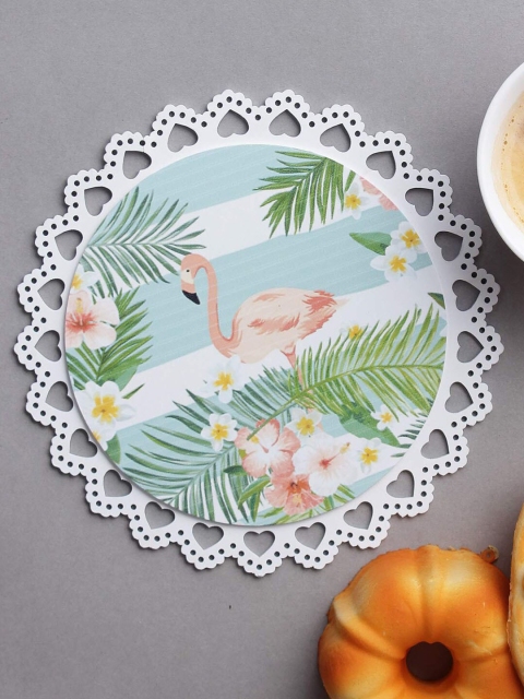 

A Vintage Affair- Home Decor White & Green Jungle Flamingo Trivets