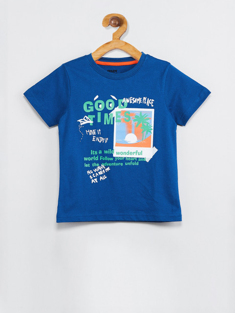 

max Boys Blue Printed Round Neck T-shirt