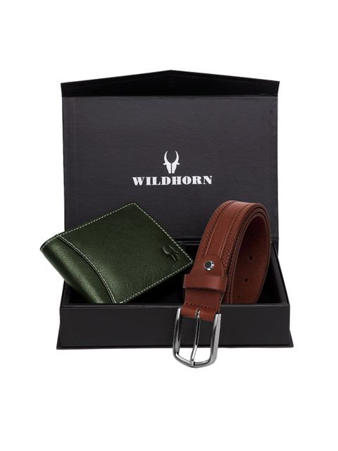 

WildHorn Men Green & Brown RFID Protected Genuine Leather Accessory Gift Set