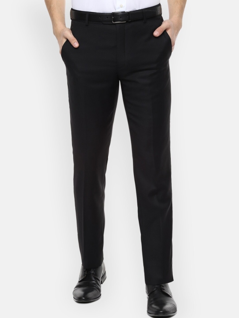 

Van Heusen Men Black Slim Fit Checked Formal Trousers
