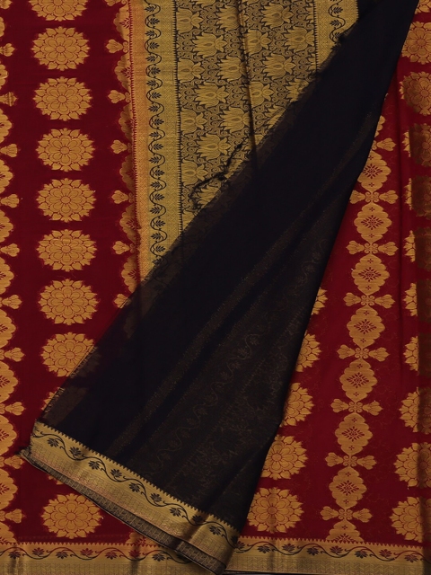 

Pothys Magenta & Black Poly Georgette Woven Design Saree
