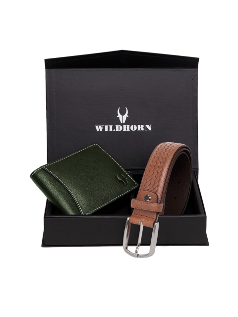 

WildHorn Men Green & Brown RFID Protected Genuine Leather Accessory Gift Set